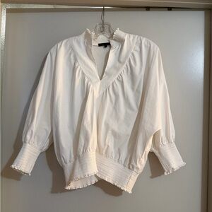 Maje Cream Blouse with Ruffled Trim